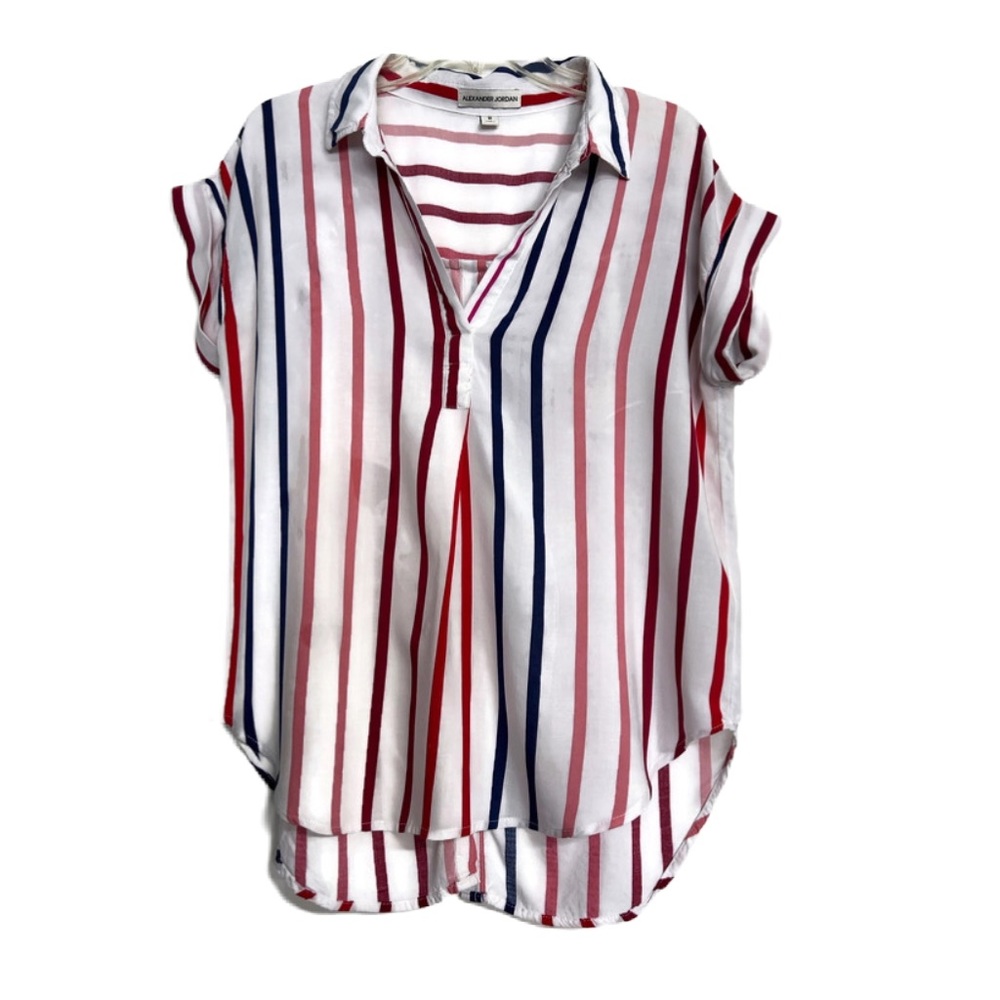Alexander Jordan • Women’s Striped Back Button Short Sleeve Tunic Top • Medium